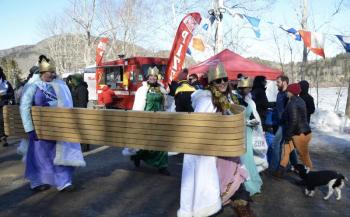 The 29th annual Toboggan National Championships draws all kinds of characters to Ragged Mountain in Camden, in February, for an informal competition that is a crazy festival unto itself. (Photo by Lynda Clancy)
