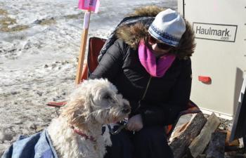Grace Josselyn, of Hope, finds a wam spot in the sun. (Photo by Lynda Clancy)