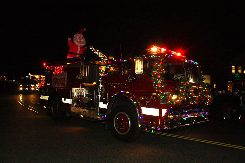 Fire engines from Rockport and Lincolnville jointed Camden Fire Department in participating in Friday night’s annual Christmas by the Sea parade through downtown Camden. (Photo by Holly S. Edwards)