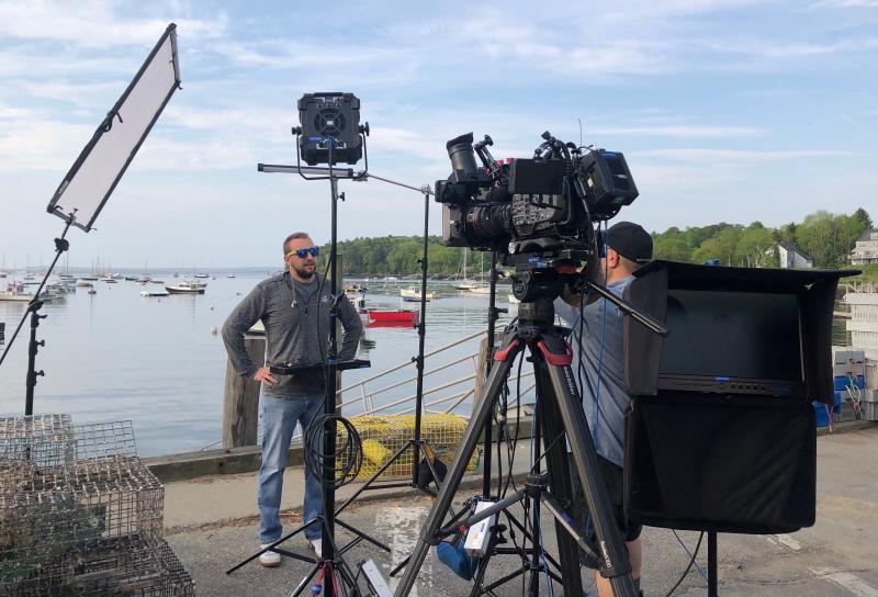 Good Morning America Producer Chris Godburn and Technician Rob Massey check the equipment.