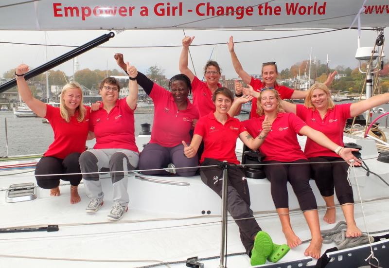 The Maiden Crew: Sarah Evans, Vermont; Henrietta Agersnap, Denmark; Lungi Mchunu, South Africa; Amy Hopkins, United Kingdom; Molly Lapointe, Maine; Heather Thomas, United Kingdom; Sharon Ferris-Choat, New Zealand; and Hadley Neale, Rhode Island. (Photo by Chris Wolf)
