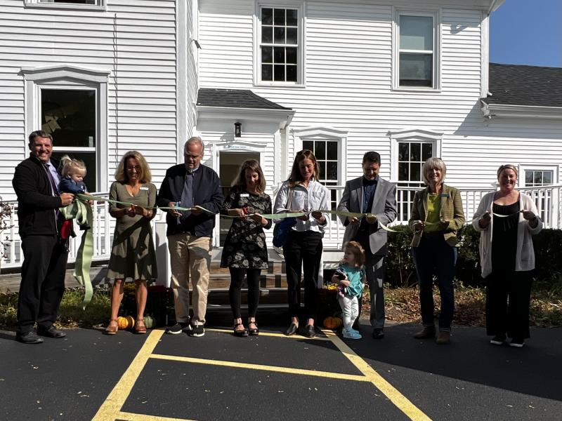 Pictured left to right: John Robinson, Director of Finance; Meredith Gutheinz, Senior Director of Child Care; Grif Lesher of the Lesher Family Foundation; Whitney Files, CEO; Annemarie Ahearn, YMCA Board Member; Dr. Todd Landy, Director, Office of Child and Family Services Department of Health and Human Services, Vicki Doudera, Maine State Representative; and Jayme Ward, Infant Care Teacher. (Photo courtesy Penobscot Bay YMCA)