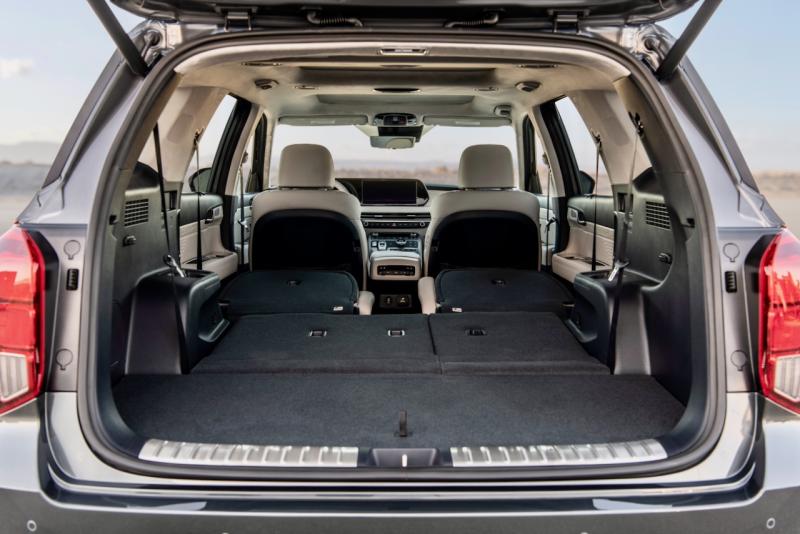 The Palisade is a large vehicle; with the third row of seats stowed, 86 cubic feet of storage space is available. Power-fold second- and third-row seats are available. Top trim levels come with captain’s chairs in row two, which reduces the seating from eight to seven passengers.