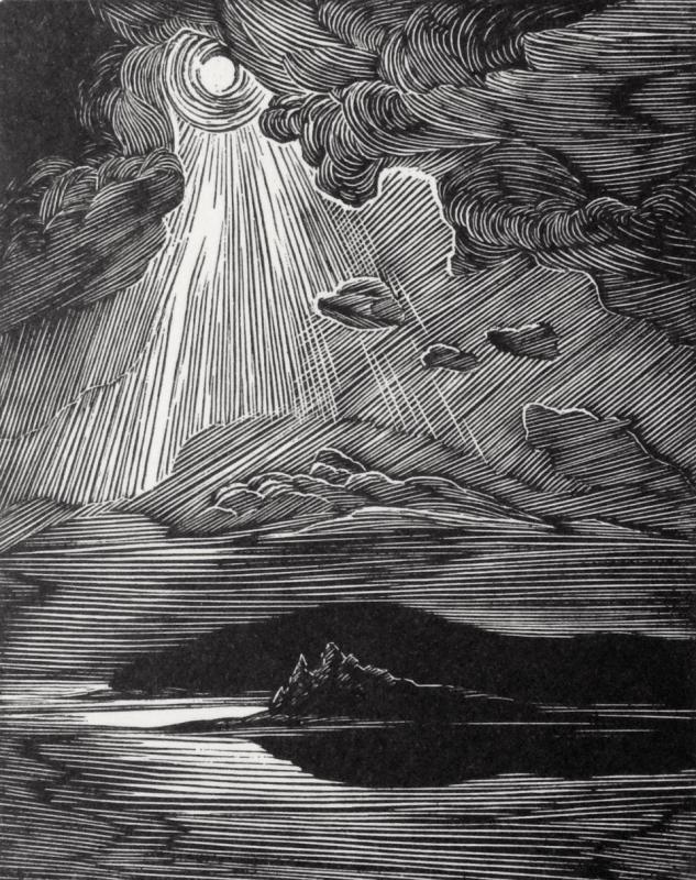 Siri Beckman, Moonlit Islands, wood engraving, 4.25x3.25". (Photo courtesy Page Gallery)