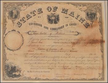 Governor's commission of Eadger Crocket of Rockland as a Captain in the U.S. Sharpshooters. 