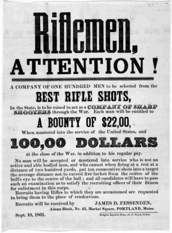 Recruitment poster for sharpshooters. 