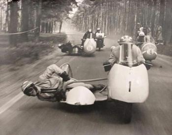 David Percival, pictured here racing in a sidecar, will discuss his motorcycle sidecar racing career in his talk, “Sidecar Racing” on Saturday, March 26 at 1 p.m. as part of the Owls Head Transportation Museum’s 2016 Winter Education Series. The talk is free to the public. (Photo Courtesy of Owls Head Transportation)