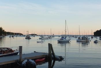The first sunset of fall over Rockport Harbor