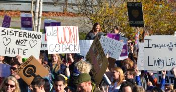 The Nov. 19 march through downtown Camden was billed as a peaceful show of support for those feeling threatened by the 2016 presidential campaign. (Photo by Lynda Clancy)