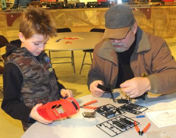 Gill and Dylan Richardi (Tenants Harbor) building a model.