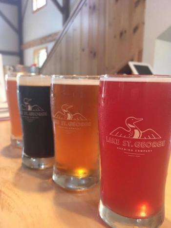 From right: Kerplunk blueberry sour, Diver English Pale Ale, Danny’s Oatmeal Stout, and #96 IPA were on tap at Lake St. George Brewing in Liberty on Thursday, August 9. (Photo: Jenna Lookner)