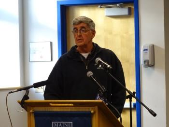 Paul Hatch, who owns a construction company on Islesboro talked about the increased cost to do business. Hatch said the price to take two business trucks to the mainlaind per day has grown from $66,240 for a year of trips, to over $99k post rate-hike. (photo by Erica Thoms)