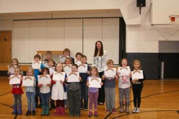 Front row, left to right: Meyer Currington, Isabella O’Clair, Helvi Gelman, Naomi Thompson, Finn Mullen, Sydne Wallace
Middle row left to right: Iris Quint, Brayden LaBreck, Asher Hatch, Lyla Tolman, Keegan Simms, Beckett Haskell, Lyllian Whitehill, Ericka Bailey
Back row left to right: Landen Weaver, Ryan Pyznarski, Adrian Small, Principal Ainslee Riley. (Photo courtesy of Thomaston Grammar School)