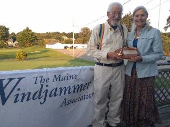 Captains Doug and Linda Lee pose with the Lifetime Achievement Award. (Photo credit Maine Windjammer Association)