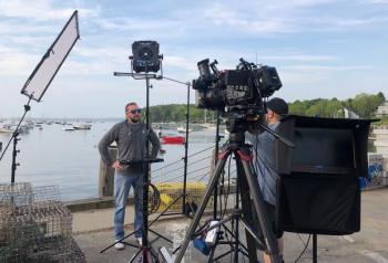 Good Morning America Producer Chris Godburn and Technician Rob Massey check the equipment.