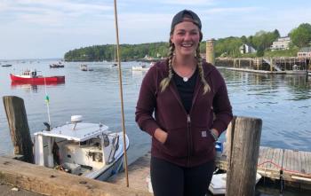 Sadie Samuels would be taking a film crew from Good Morning America out to check traps, and later treat them all to lobster rolls at the Must Be Nice Lobster Shack in Belfast. Down on the dock, Samuel’s boat, ‘Must Be Nice’, waits for the adventure. (Photos by Lynda Clancy)