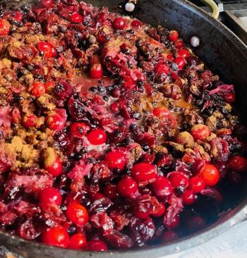 The makings of cranberry-blueberry chutney for the Turkey Sandwich on the menu. Photo courtesy Tai Leavitt
