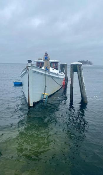 Sunday morning, Jan. 22, the boat is at Steamboat Landing. (Photo courtesy Camden Harbor Master)
