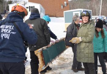 Camden and Rockport municipal competitors meet and greet after the fierce competition. (Photo by Lynda Clancy)