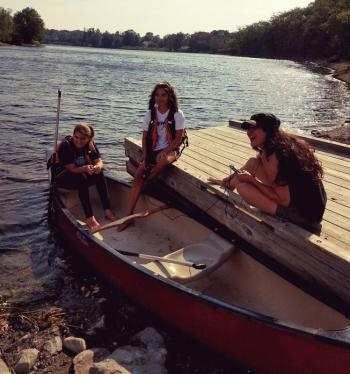 “This River is Our Relative” Co-Director Meredith DeFrancesco interviews Penobscots Aliya and Sheylee Sapiel. (Photo by Sunlight Media Collective)