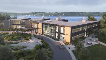 A rendering of the planned expansion of Bigelow Laboratory shows the new center in the foreground with the existing facilities behind. The new center for ocean education and innovation will support expanded programing and solutions-focused science at the nonprofit research institute. Courtesy of Bigelow Laboratory for Ocean Sciences