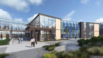 A rendering of the front of Bigelow Laboratory shows the new entrance and the planned expansion to the right. The 25,000-square-foot addition will be completed in spring 2025 and provide the resources needed for the institute’s growing education, collaboration, and workforce development programs. Courtesy of Bigelow Laboratory for Ocean Sciences