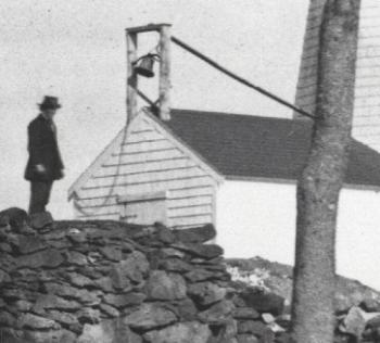 Ringing the bell at Curtis Island Lighthouse. (Photo courtesy Camden Historic Resources Committee)
