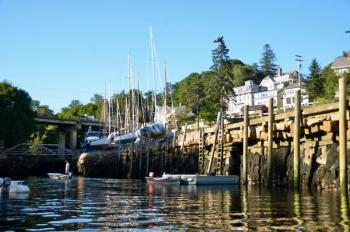 The Goose River Bridge over Rockport Harbor became a backdrop for a line of masts.