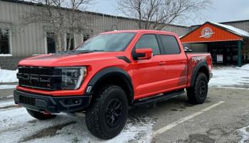 Wind-buffeted and rocking slightly on its long-travel suspension, the Raptor R traveled to the Owl’s Head Transportation Museum in the teeth of Storm #2 for the Mid Maine Sports Car Club’s holiday luncheon and annual general meeting. Piece of cake!