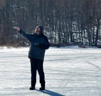 Photographer Isaac Remsen carefully brings his drone back down to earth.