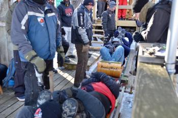 Loading up the toboggans for the standoff between Camden and Rockport (in the Passing Wind toboggan).