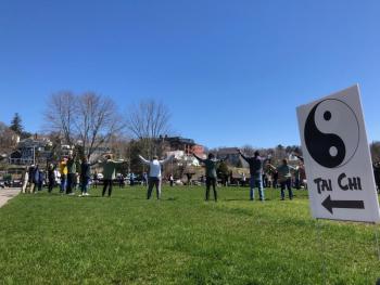 Tai Chi morning, April 27, in Rockport Harbor. (Photo by Lynda Clancy)