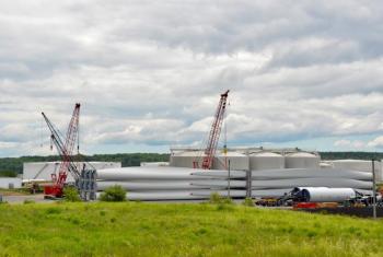 Sprague Operating Resources’ Mack Point acreage, with fuel tanks and wind turbines. (Photo by Lynda Clancy)