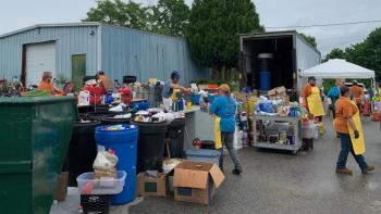 Collecting household hazardous waste, June 22, in Rockport. (Photo by Lynda Clancy)