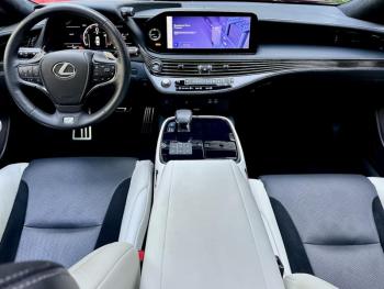 As expected, the LS500 cabin is luxurious and comfortable, quiet, refined, ergonomically satisfying and apparently grown organically in a giant test tube. On the touchscreen here is a promo for Toyota/Lexus’s pay-to-play Drive Connect navigation app.