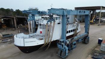  The Charles Norman Shay at the Steiner Shipyard, in Alabama, where the vessel was constructed. (Photo courtesy Maine Dept. of Transportation)
