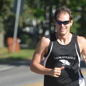 Waldoboro’s Darren Winchenbach was the winner of the Whisker Walk 5k Saturday morning. (Photo by Ron Hawkes)