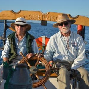 Captain Jack and Barbara Moore, at the wheel.