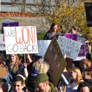 The Nov. 19 march through downtown Camden was billed as a peaceful show of support for those feeling threatened by the 2016 presidential campaign. (Photo by Lynda Clancy)