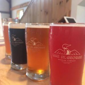 From right: Kerplunk blueberry sour, Diver English Pale Ale, Danny’s Oatmeal Stout, and #96 IPA were on tap at Lake St. George Brewing in Liberty on Thursday, August 9. (Photo: Jenna Lookner)