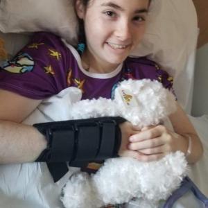 Emily Miller in the hospital recovering from her injuries. (Photo by Julie Hilt)