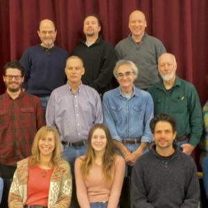 Enemy of the State cast. Front row L to R: Ian Norwood, Jeri Misler, Jane Irish, Jared Staber, and Julia Clapp.
Middle row L to R: Andrew White, Eric Sanders, Michael Crockett, Brian Ross, and Alison Cox.
Back row L to R: Bill Burford (director), Erik Perkins, and Jason Bannister. (Photo courtesy Midcoast Actors’ Studio)
