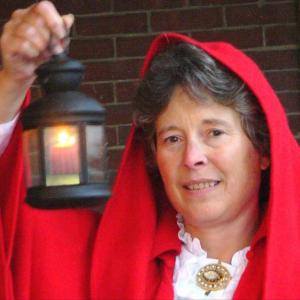 Sally Lobkowicz, the "Lady in the Red Cloak," owner of Red Cloak Tours, now offering TeleTours that stay within COVID-19 distance and safety guidelines. Courtesy photo
