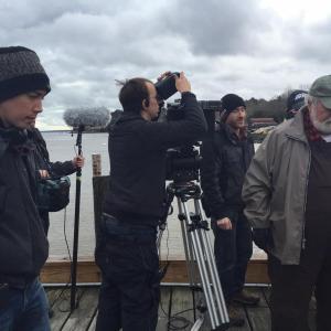Josh Gerritsen and crew on the set of the Maine-shot horror movie ‘Island Zero.’ (Photo courtesy Mariah Klapatch)