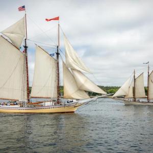 Schooners Heritage and Eastwind as captured during Boothbay Harbor Windjammer Days 2019 by Michael Leonard