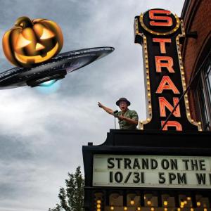Strand Theatre House Manager Liz McLeod spots an incoming UFO. (Photo by Norrie Thompson)
