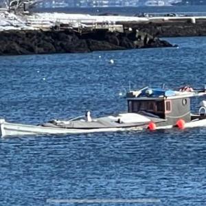 The ‘Flying Pigs’, very low in the water Saturday, Jan. 22. (Photo courtesy Camden Police Dept., Camden Harbor Master)