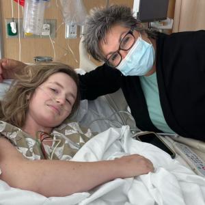 Paige at Maine Medical Center with with LifeFlight RN Lori Metayer.