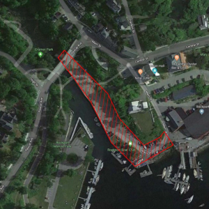 The working waterfront of Rockport, outlined in red, as presented by the Town of Rockport.