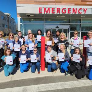 This month, the Sexual Assault Forensic Examiner (SAFE) Program at Pen Bay Medical Center, Waldo County General Hospital and LincolnHealth in Damariscotta launched a “Start By Believing” campaign. The national initiative provides education and resources to help healthcare workers better respond to disclosures of abuse. It also invites staff to pledge or reaffirm their commitment to always start by believing when they meet a survivor. Pictured here, SAFE nurses and other care team members share their pledges outside the Pen Bay Emergency Department. To learn more, visit startbybelieving.org.